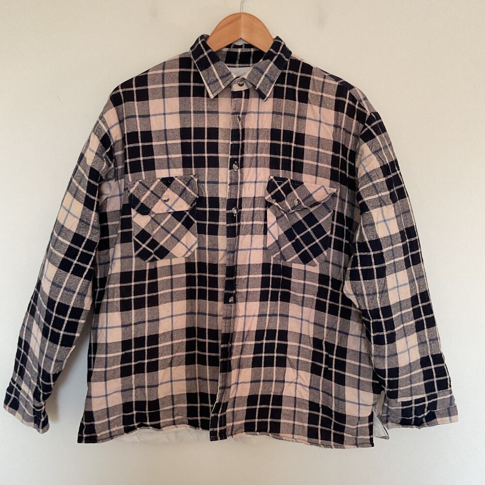 VTG 80s McGregor Quilted plaid flannel Jacket Sz L Blue Pockets Gorpcore Preppy